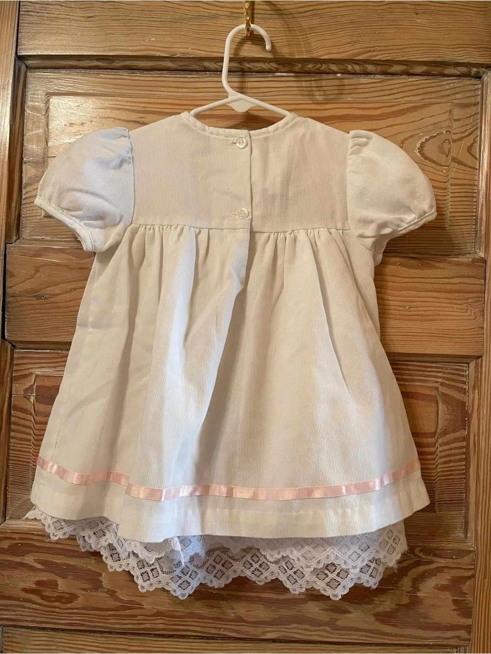 Bonnie Baby White Dress with Pink Ribbon Trim and Bonnet Girls Baby Size 24mo